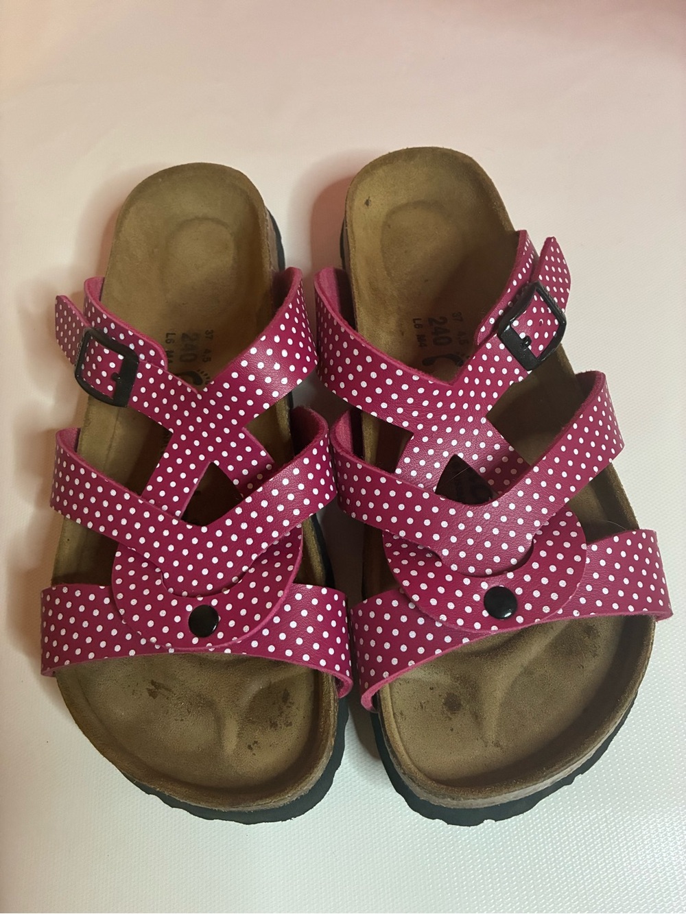 Betula Birkenstock Polka Dot Cork Footbed Sandals, Size 37, Size 7, Red White